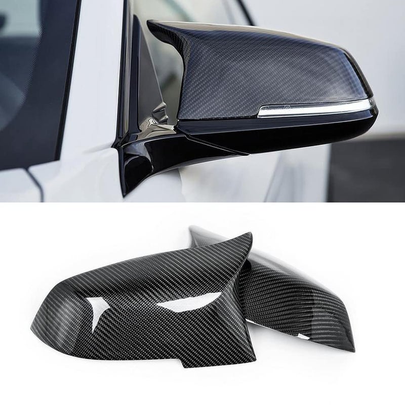 SNA Gloss Black Real Carbon Fiber Side Mirror Cover Cap Replacement Compatible for BMW 1 series F20 2 series F22 F23 3 series F30 F31 F34 4 series F32 F33 F36 X1 E84 M2 F87 2-pc Set - Image 1
